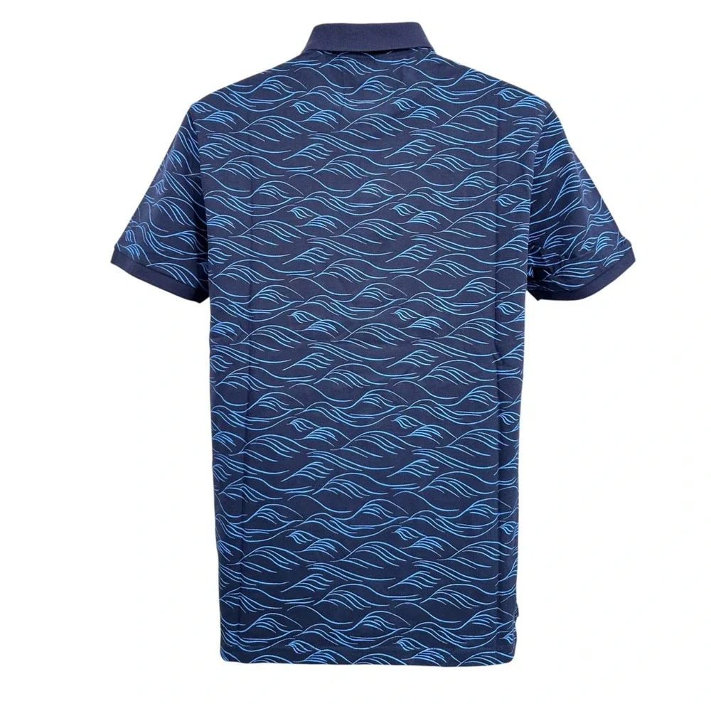 Ben Sherman Polo Shirt Short Sleeve Marine Blue Wave Men's Small Regular Fit NWT